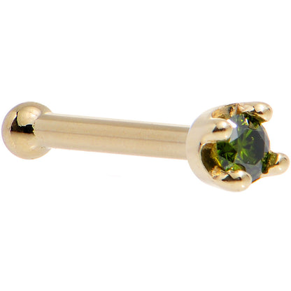 14k Yellow Gold 2mm Lab Grown Green Diamond Nose Ring