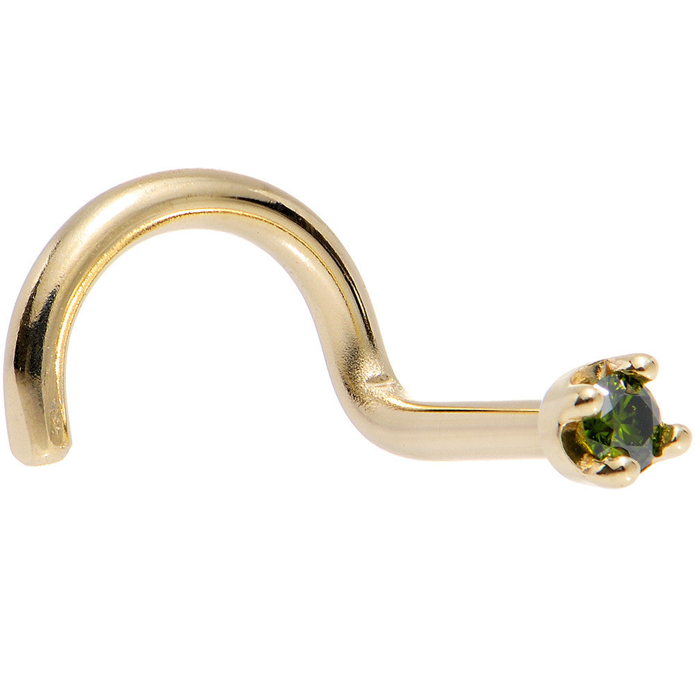 14k Yellow Gold 2mm Lab Grown Green Diamond Nose Ring