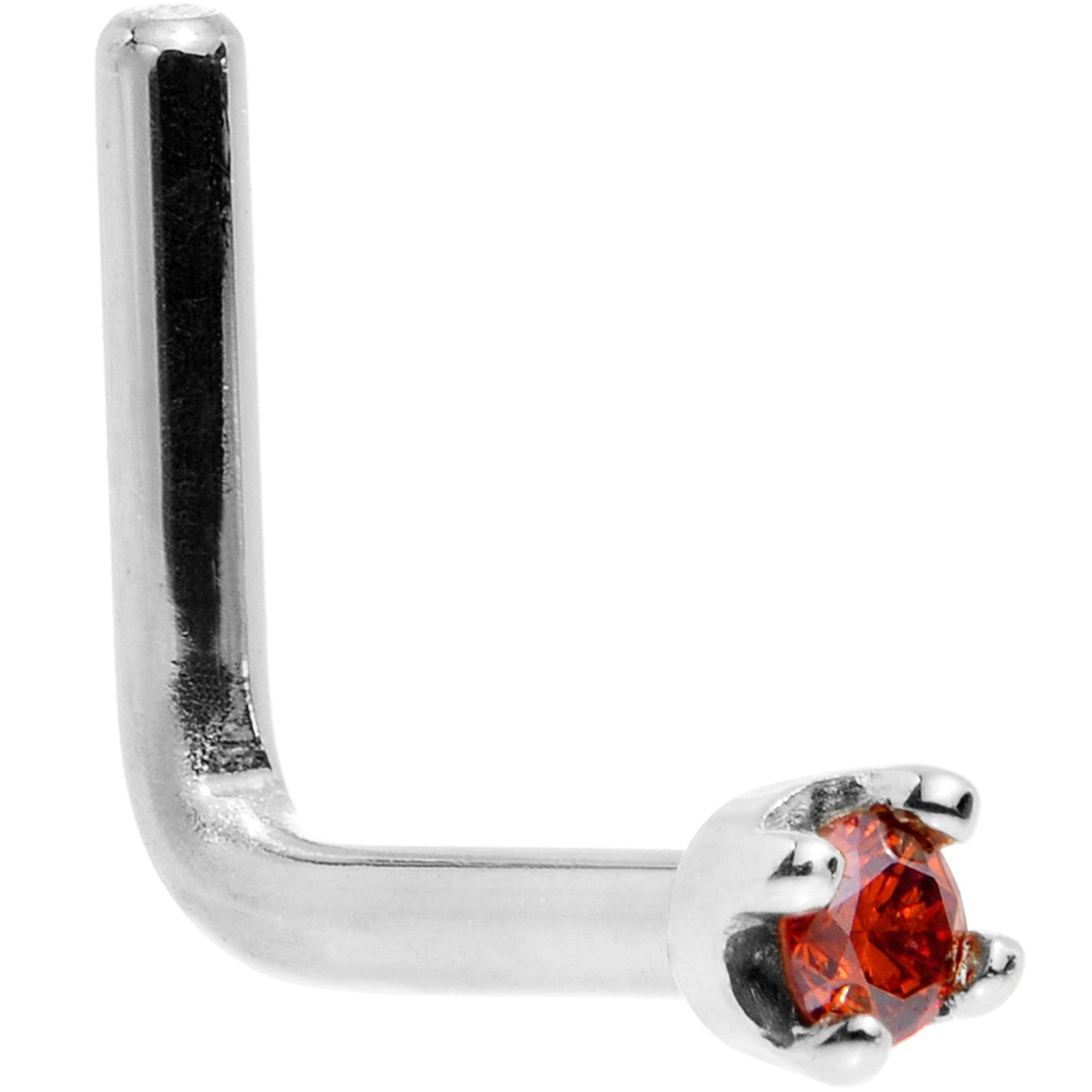 14k White Gold 2mm Lab Grown Red Diamond Nose Ring