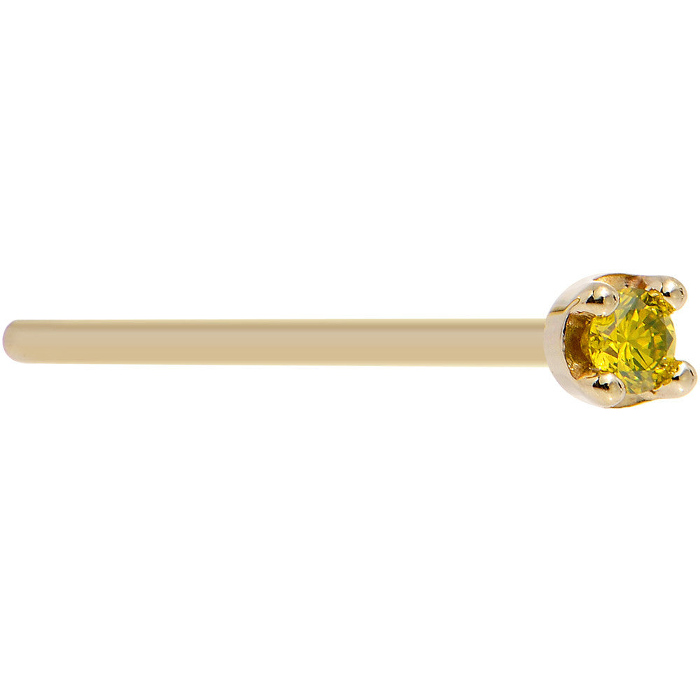 14k Yellow Gold 2mm Lab Grown Yellow Diamond Nose Ring