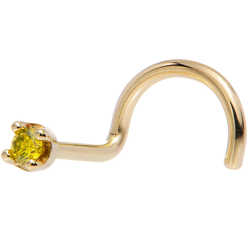 14k Yellow Gold 2mm Lab Grown Yellow Diamond Nose Ring