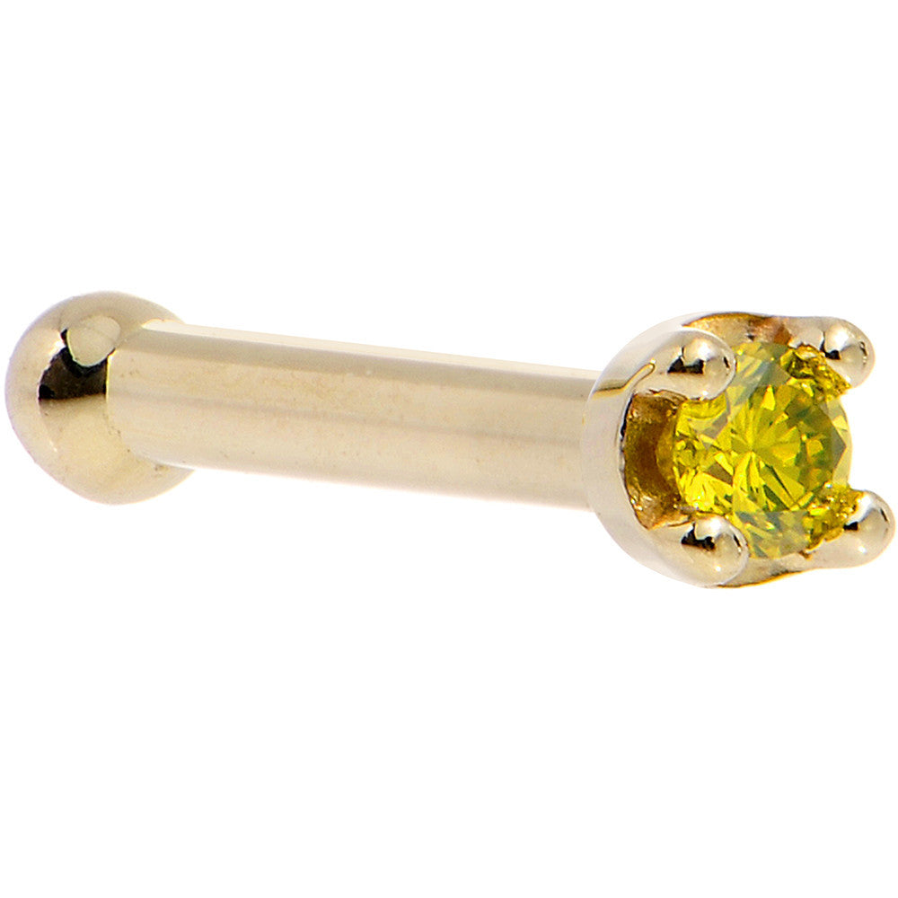 14k Yellow Gold 2mm Lab Grown Yellow Diamond Nose Ring
