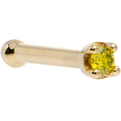 14k Yellow Gold 2mm Lab Grown Yellow Diamond Nose Ring