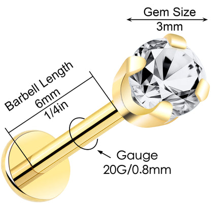 14k Yellow Gold Flat Back Earring with 3mm Lab Grown Diamond Handmade