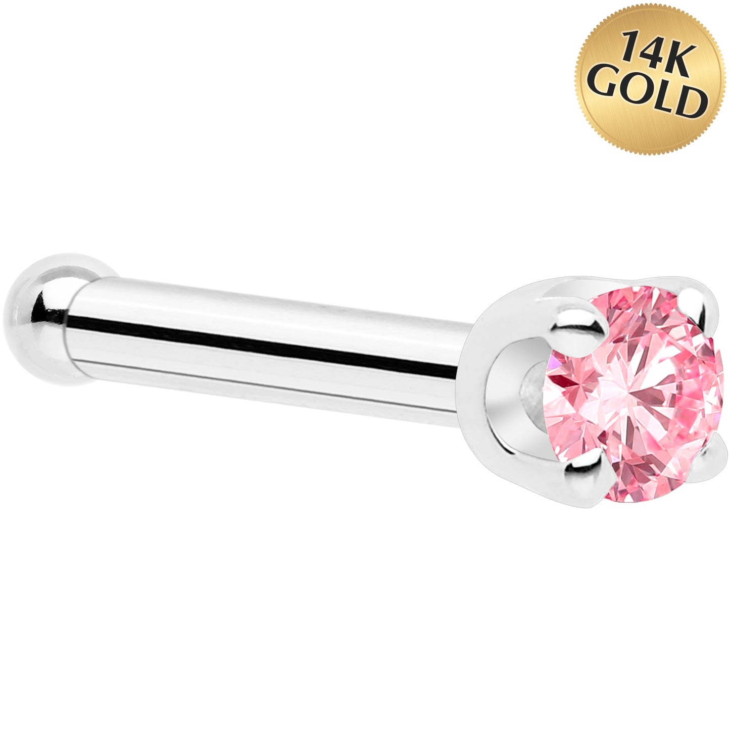 14k White Gold 2mm Lab Grown Pink Diamond Nose Ring