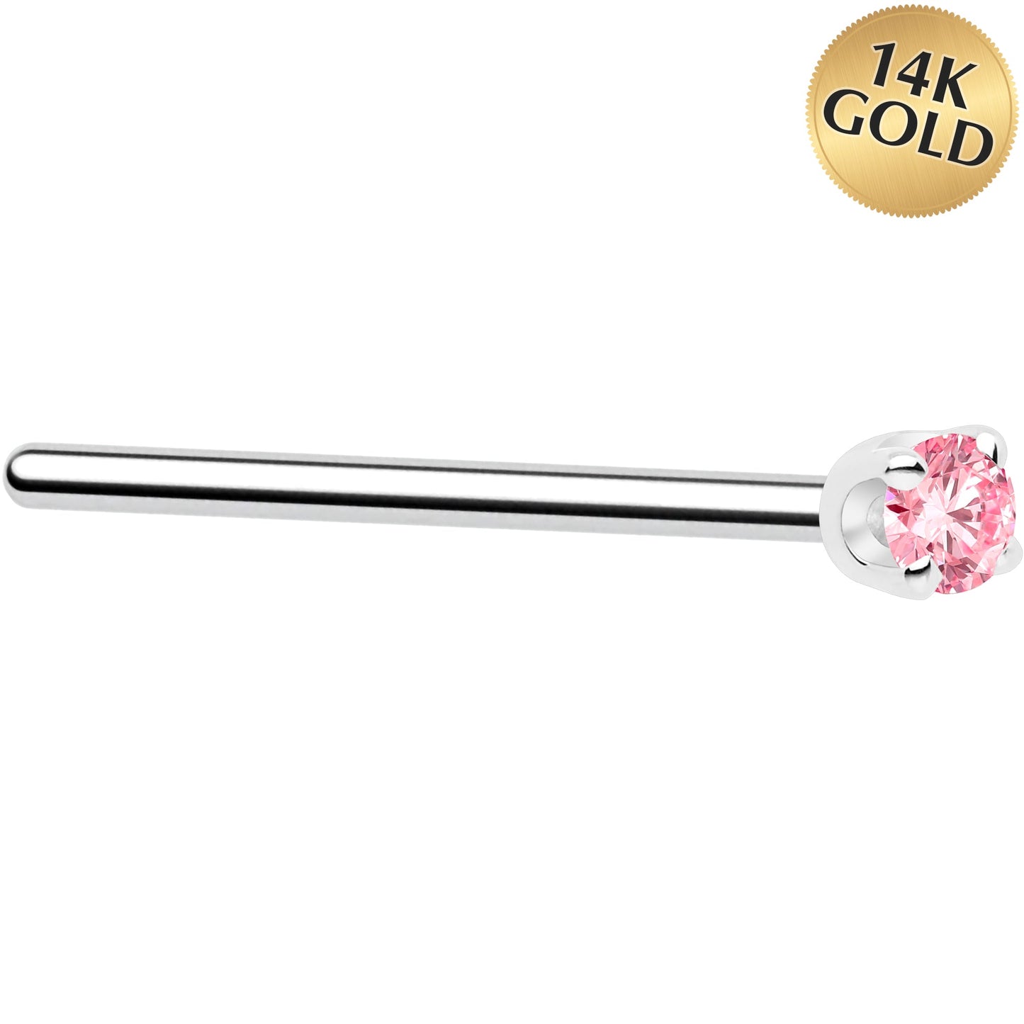 14k White Gold 2mm Lab Grown Pink Diamond Nose Ring