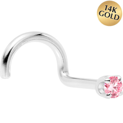 14k White Gold 2mm Lab Grown Pink Diamond Nose Ring
