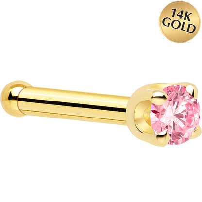 14k Yellow Gold 2mm Lab Grown Pink Diamond Nose Ring