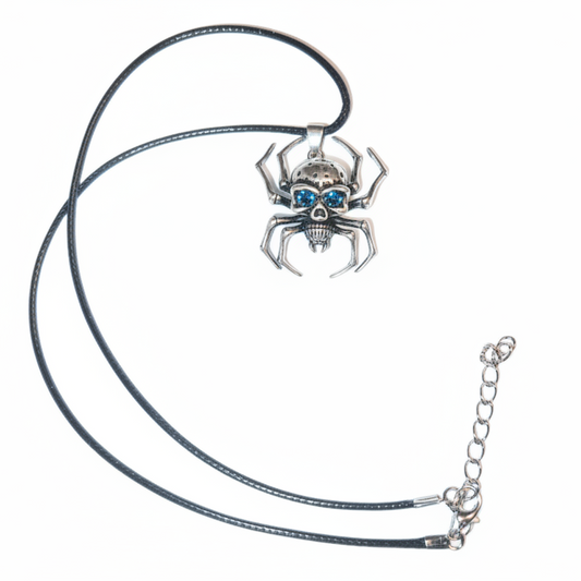 Skull Spider with Labradorite Eyes Pendant Necklace