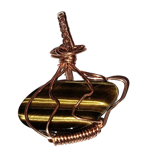 Tigers Eye Wrapped Pendant Necklace