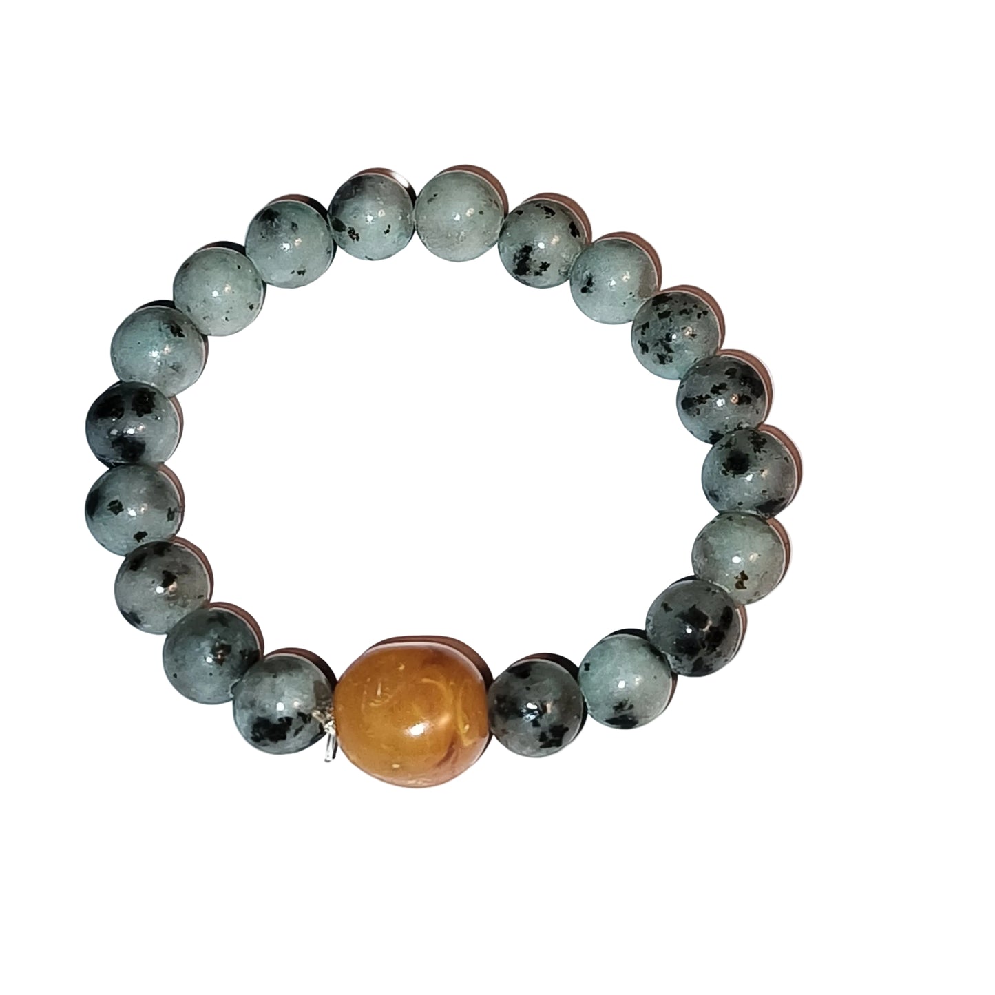 Kiwi Stone Bracelet with Carnelian Agate Bead