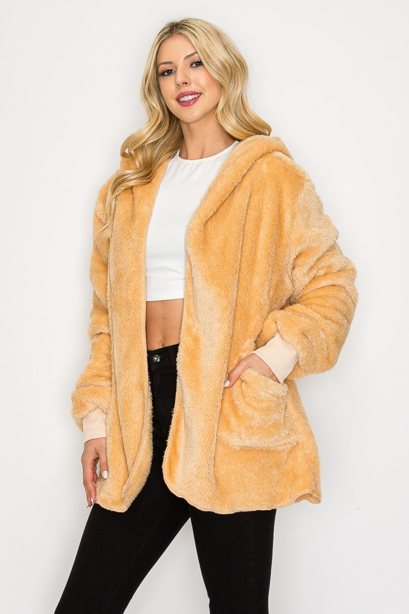 Fleece Jacket With Pocket - Beige