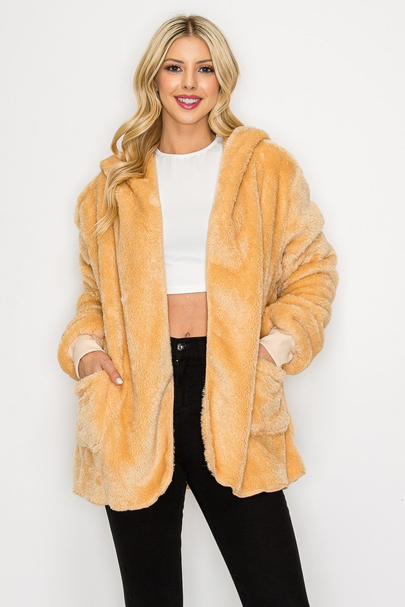 Fleece Jacket With Pocket - Beige