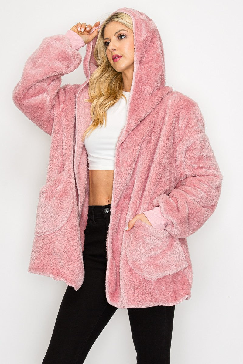 Fleece Jacket With Pocket - Mauve