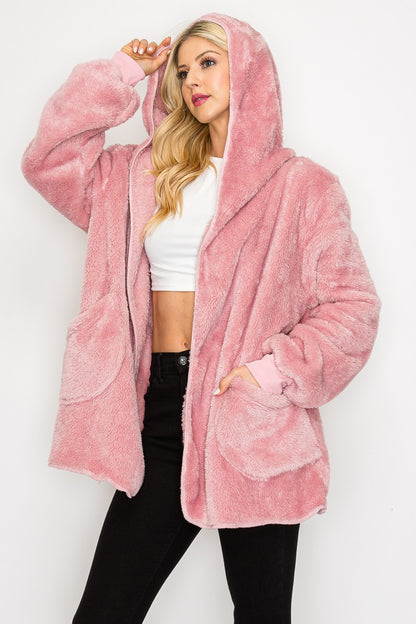 Fleece Jacket With Pocket - Mauve