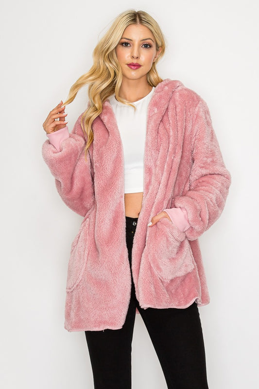 Fleece Jacket With Pocket - Mauve