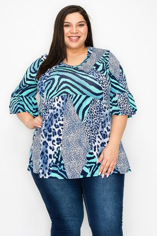 Extra Plus Size V Neck Ruffle Sleeves Tunic Top