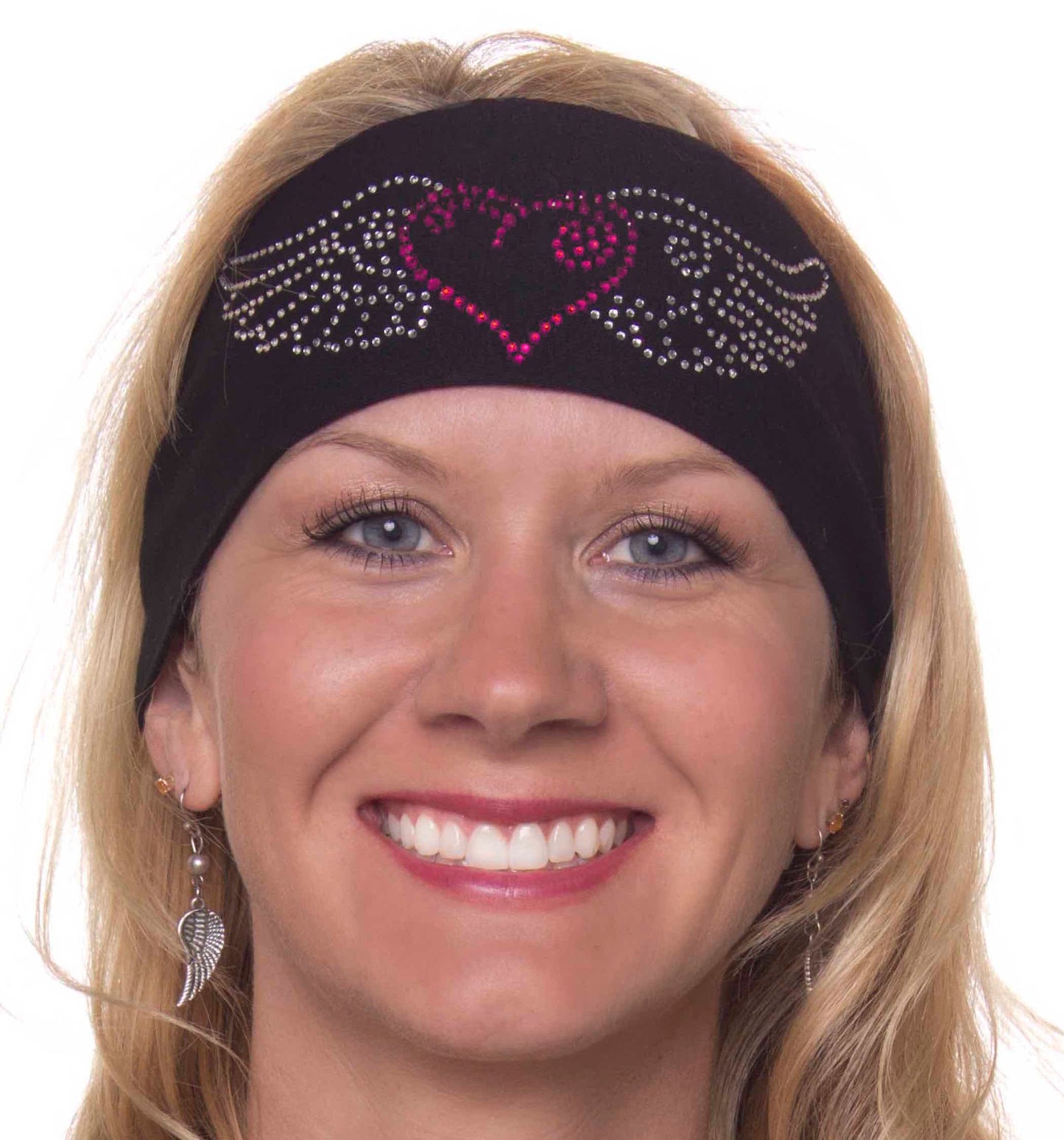 Tie-back Stretchy Rhinestone Bandana Heart with Wings Design, 2 Colors