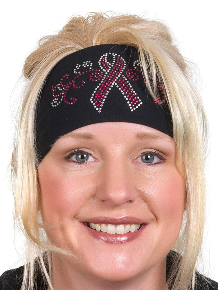 Tie-back Stretchy Rhinestone Bandana Breast Cancer Ribbon