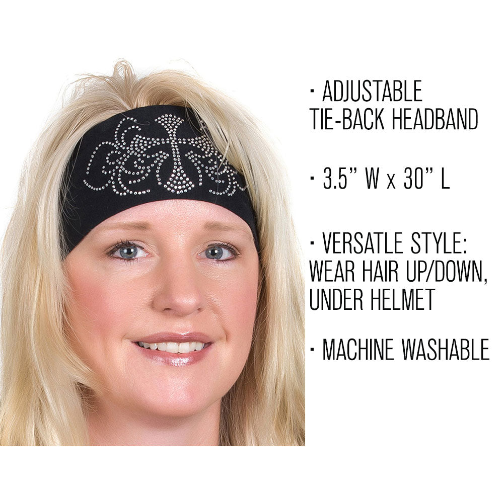 Tie-back Stretchy Rhinestone Bandana Cross Design, 6 Colors