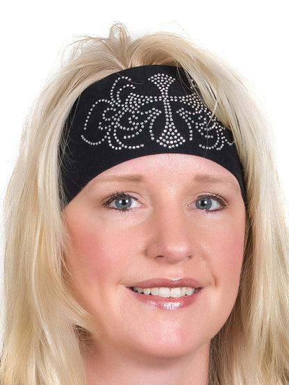 Tie-back Stretchy Rhinestone Bandana Cross Design, 6 Colors