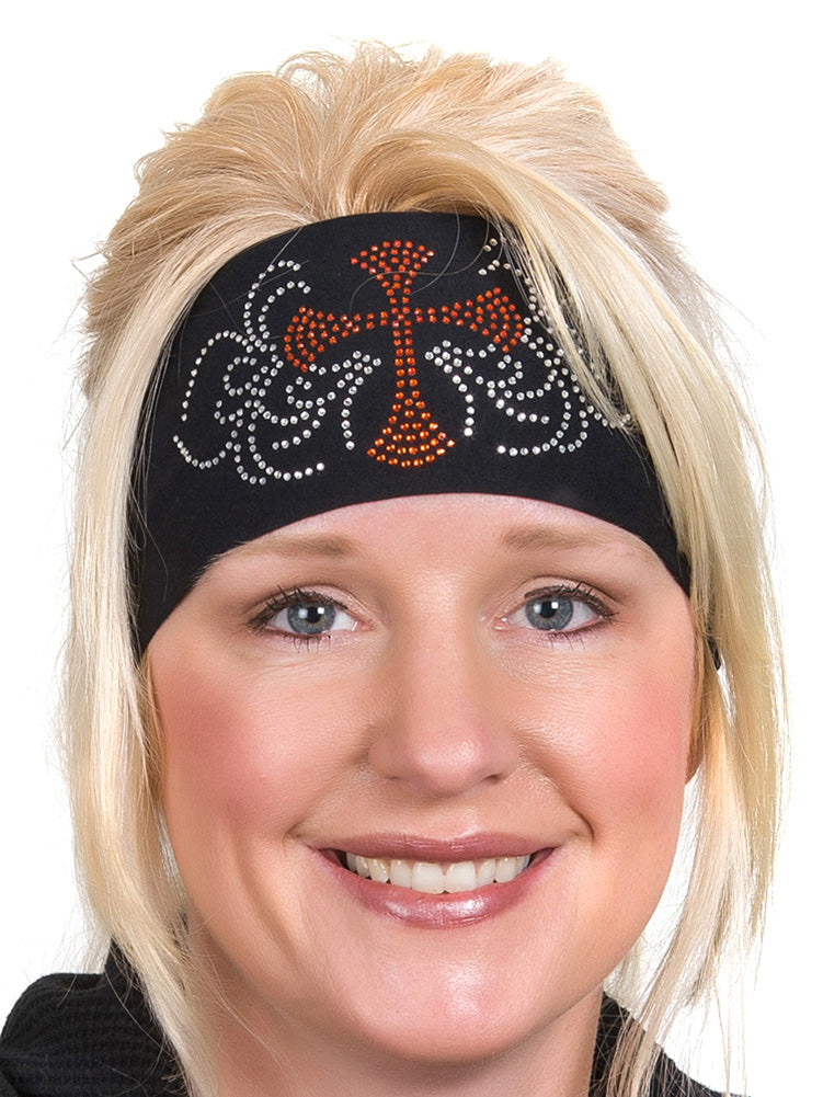 Tie-back Stretchy Rhinestone Bandana Cross Design, 6 Colors
