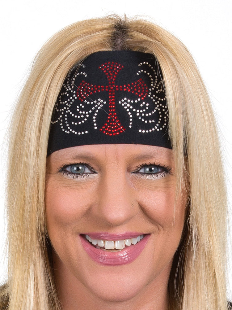 Tie-back Stretchy Rhinestone Bandana Cross Design, 6 Colors