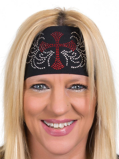 Tie-back Stretchy Rhinestone Bandana Cross Design, 6 Colors