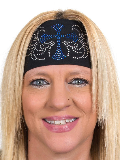 Tie-back Stretchy Rhinestone Bandana Cross Design, 6 Colors