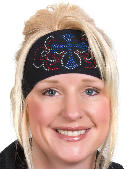 Tie-back Stretchy Rhinestone Bandana Cross Design, 6 Colors