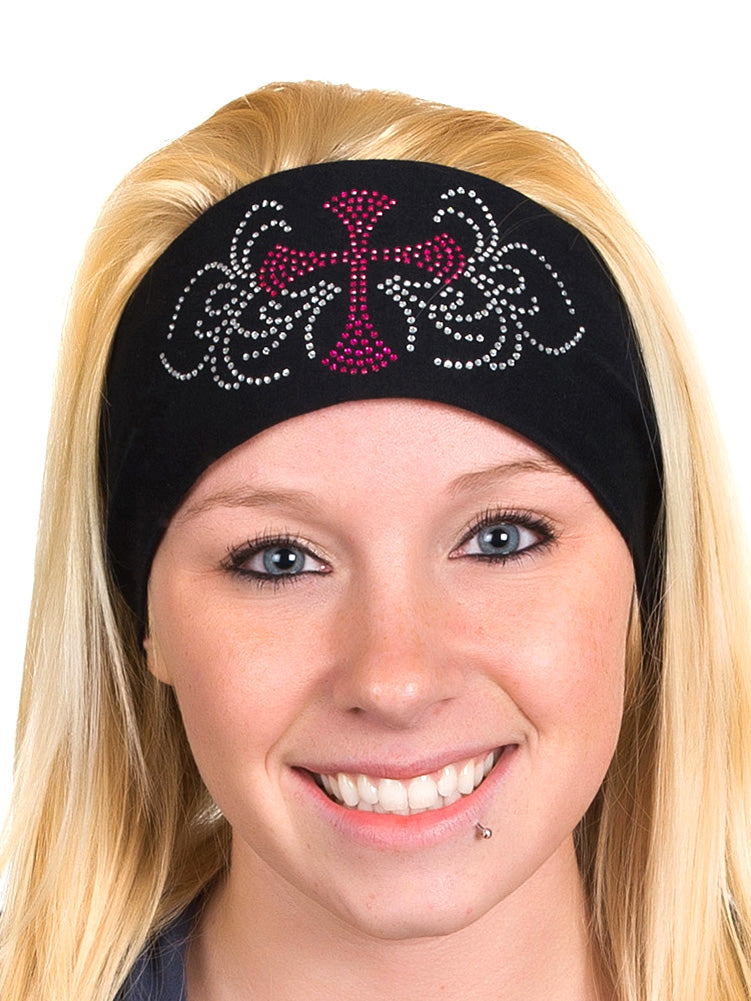 Tie-back Stretchy Rhinestone Bandana Cross Design, 6 Colors