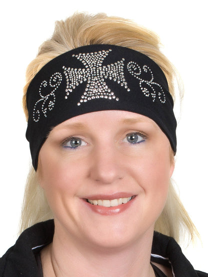 Tie-back Stretchy Rhinestone Bandana Maltese Biker Cross Design, 4 Colors