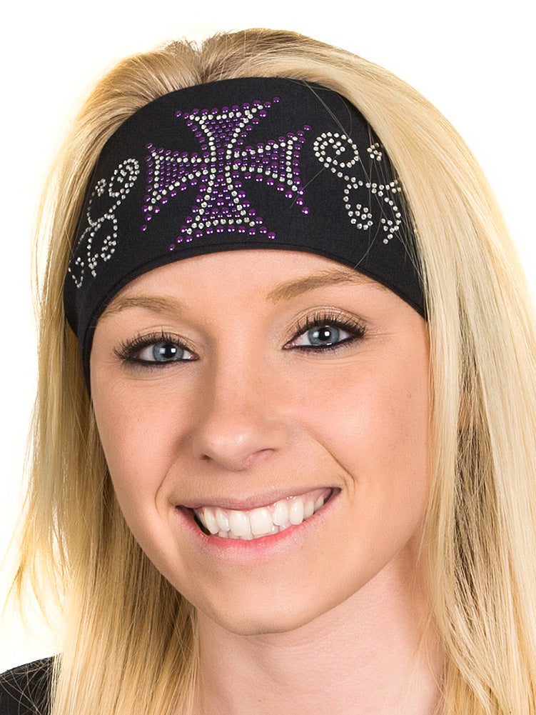 Tie-back Stretchy Rhinestone Bandana Maltese Biker Cross Design, 4 Colors
