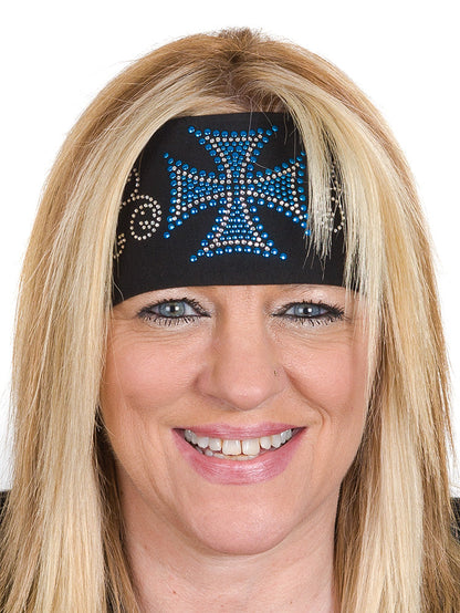 Tie-back Stretchy Rhinestone Bandana Maltese Biker Cross Design, 4 Colors