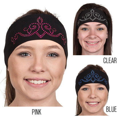 Tie-back Stretchy Rhinestone Bandana Crown Tiara Design, 3 Colors