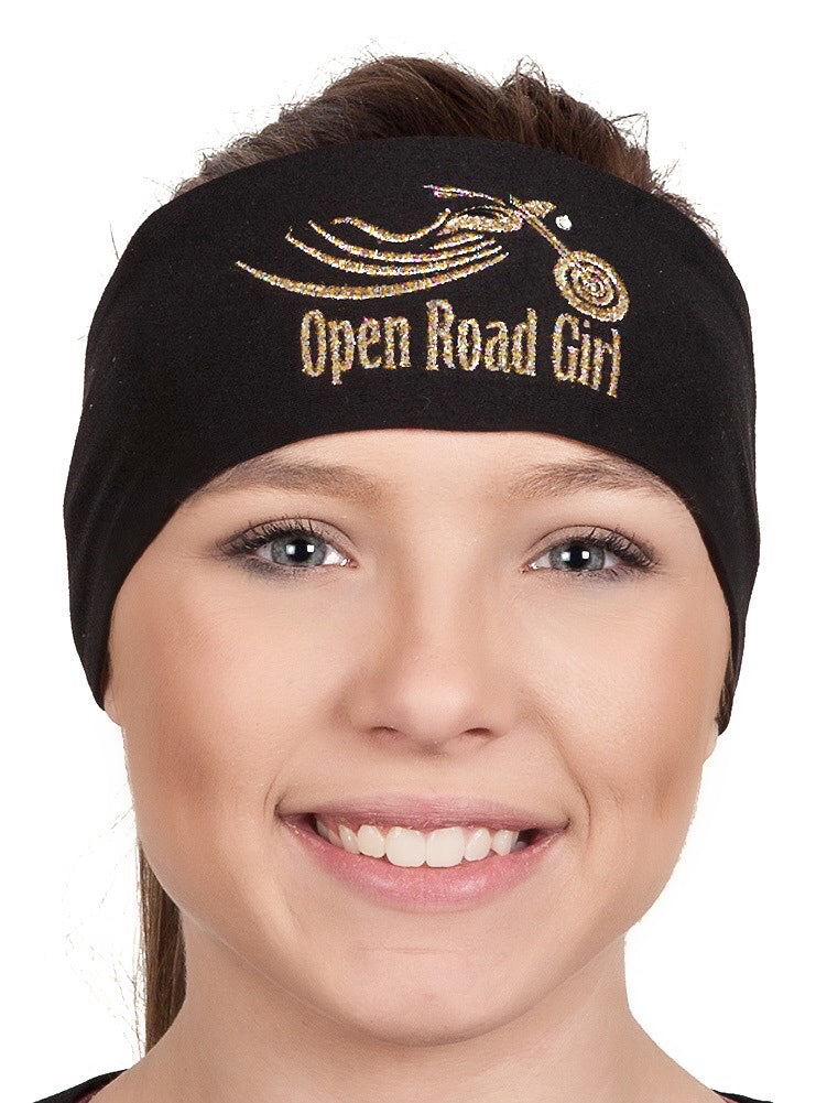 Tie-back Stretchy Rhinestone Bandana Sparkly Open Road Girl Design, 9 Colors
