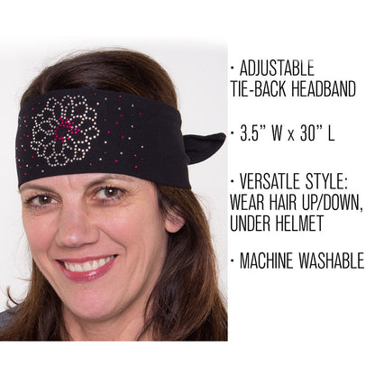 Tie-back Stretchy Rhinestone Bandana Pink and Purple Flower Design