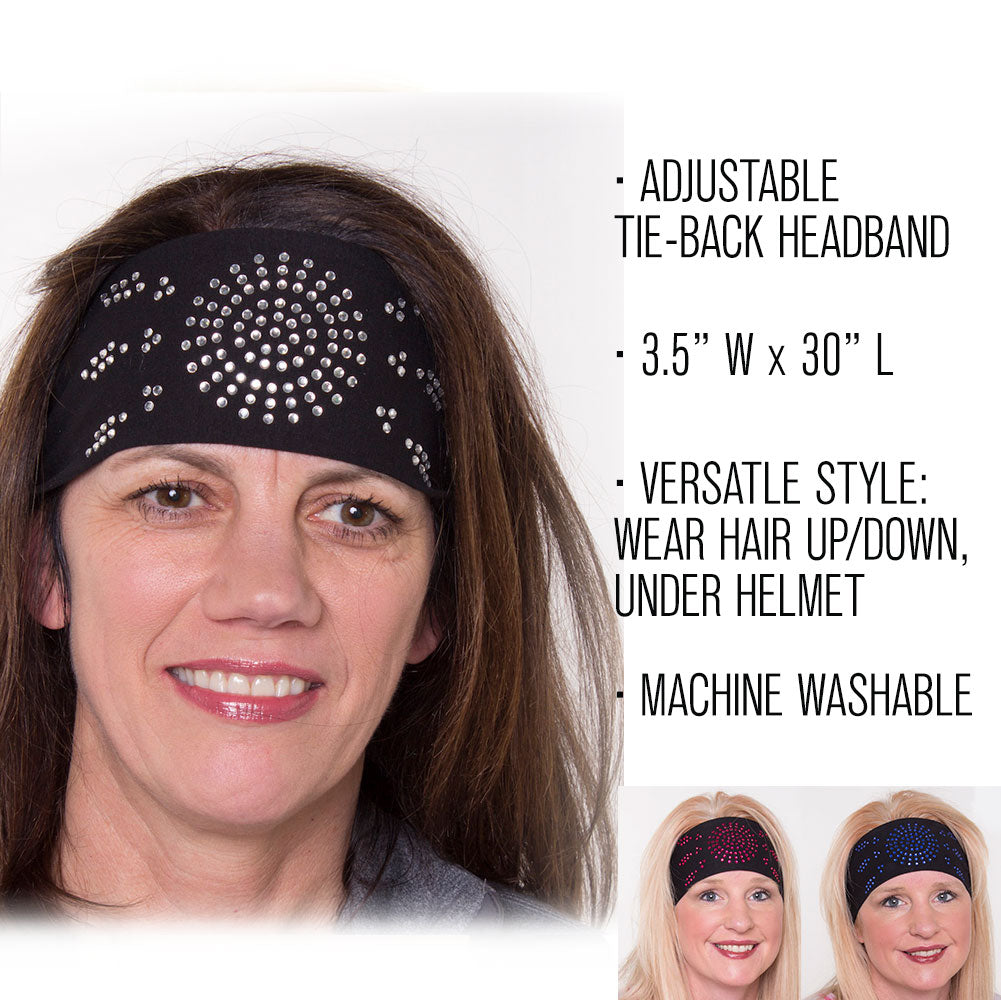 Tie-back Stretchy Rhinestone Bandana Sunburst Design, 3 Colors