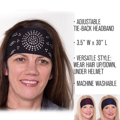 Tie-back Stretchy Rhinestone Bandana Sunburst Design, 3 Colors