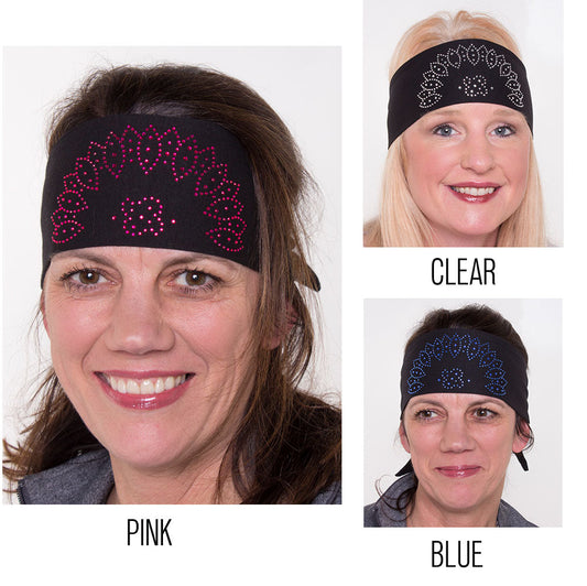 Tie-back Stretchy Rhinestone Bandana Oval Crown Design, 3 Colors