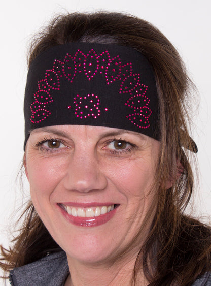 Tie-back Stretchy Rhinestone Bandana Oval Crown Design, 3 Colors