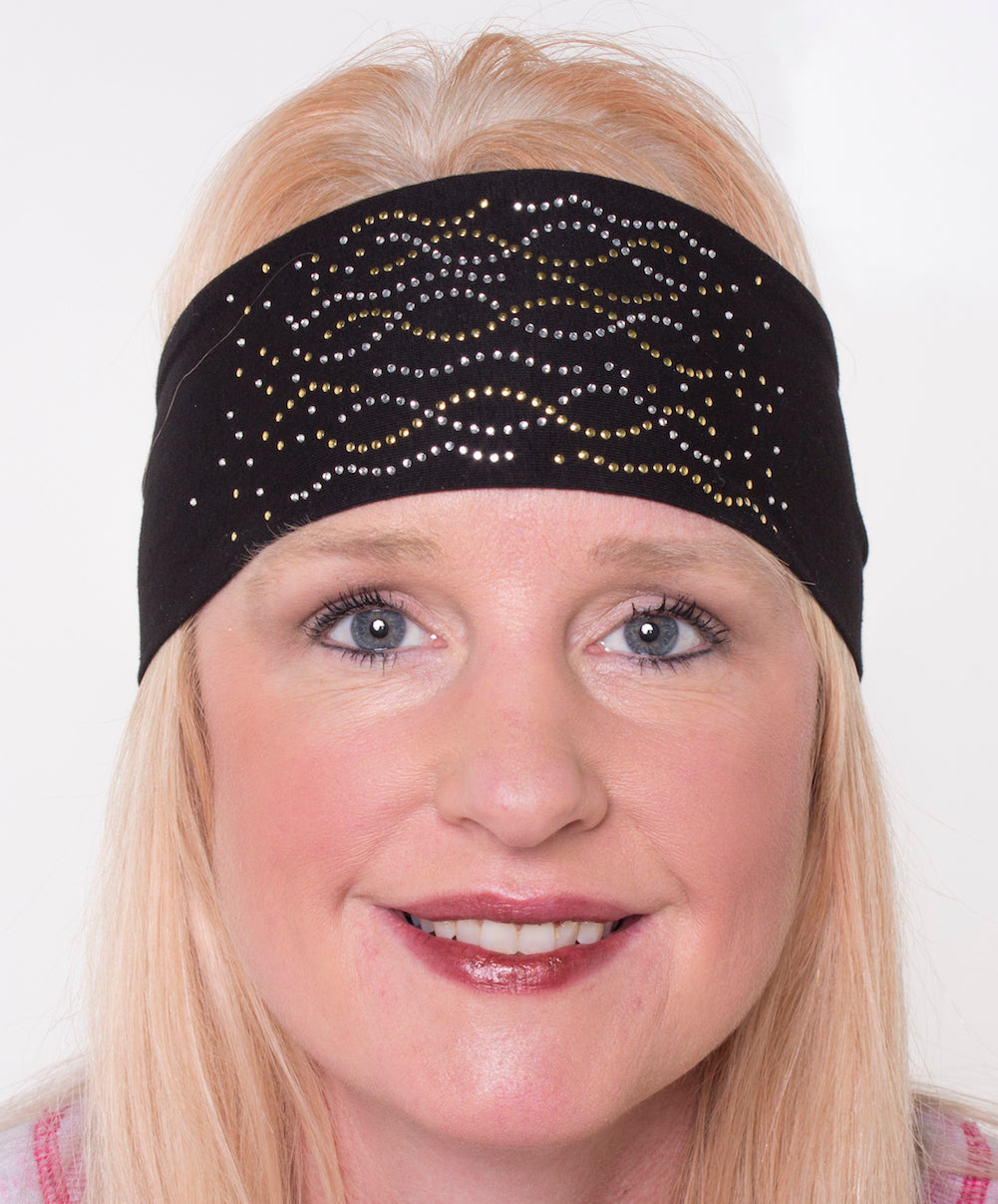 Tie-back Stretchy Rhinestone Bandana Multi Swirl Design, 2 Colors