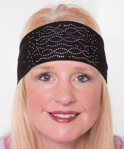 Tie-back Stretchy Rhinestone Bandana Multi Swirl Design, 2 Colors