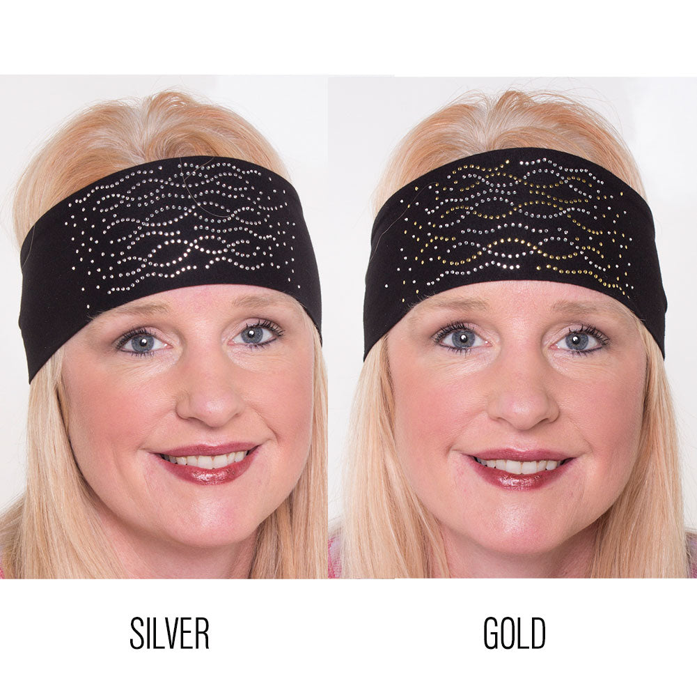 Tie-back Stretchy Rhinestone Bandana Multi Swirl Design, 2 Colors