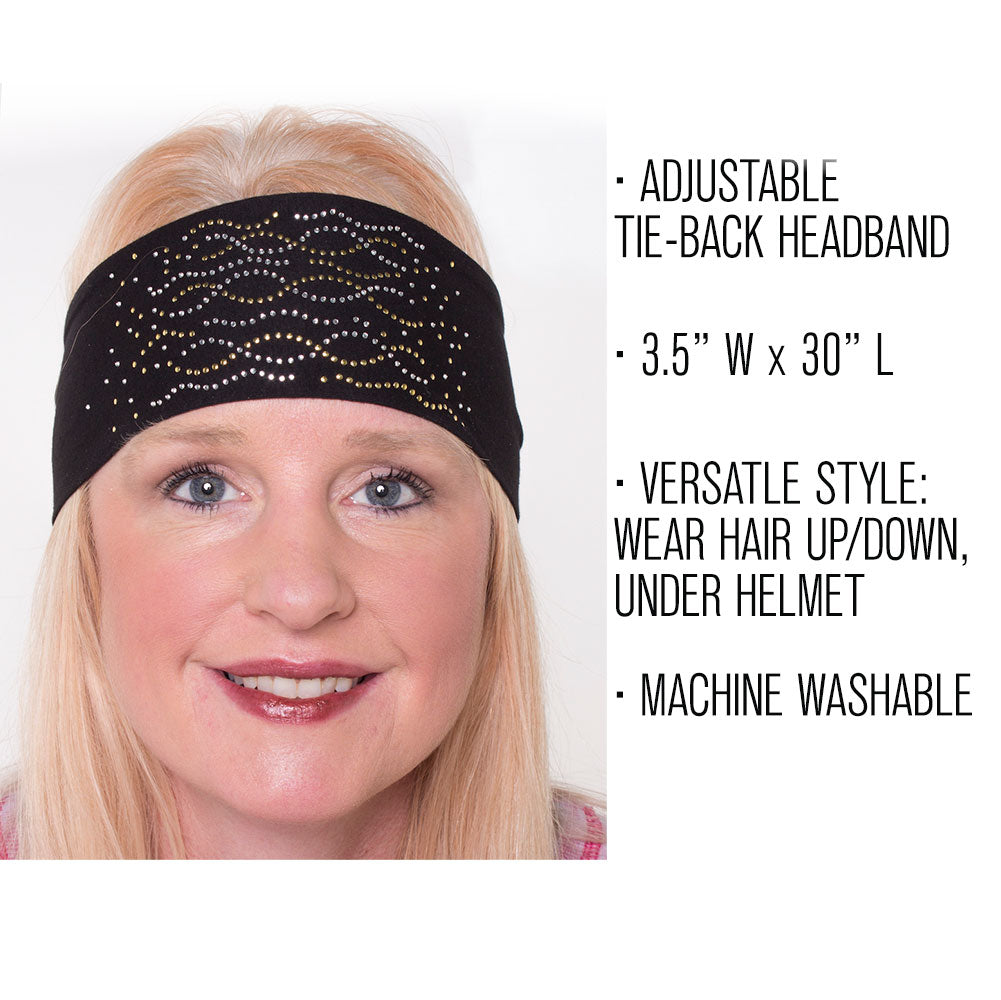 Tie-back Stretchy Rhinestone Bandana Multi Swirl Design, 2 Colors