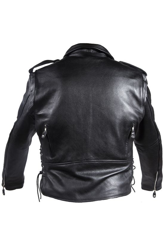Men's Classic Police Style Motorcycle Jacket With Side Laces Zip-out Lining