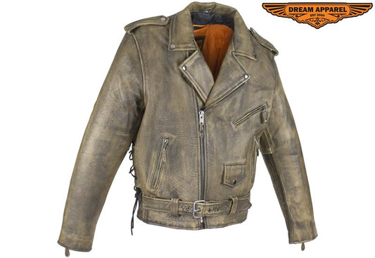Men's Brown Motorcycle Jacket with Conceal Carry Pockets