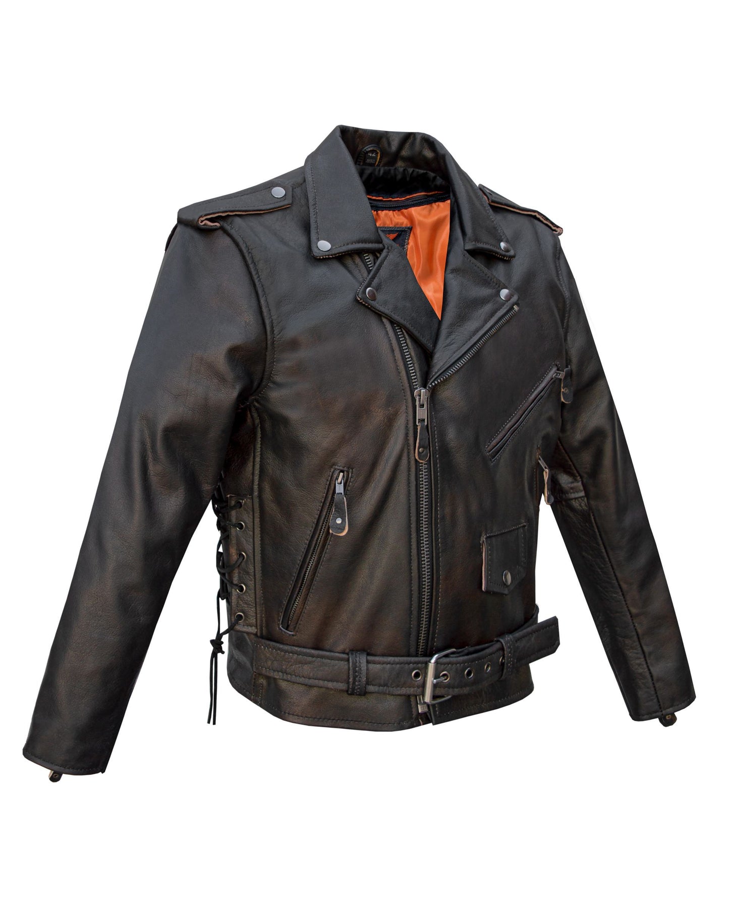 Men's Leather Motorcycle Jacket with Emboss Eagle, Live to Ride, Ride to Live