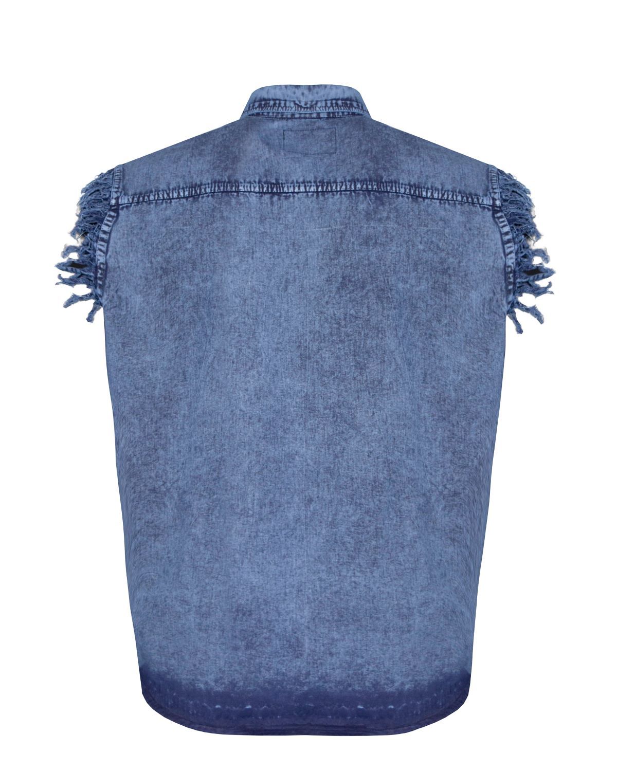 Men's Biker Cutoff Cotton Shirt Stonewash Royal Blue