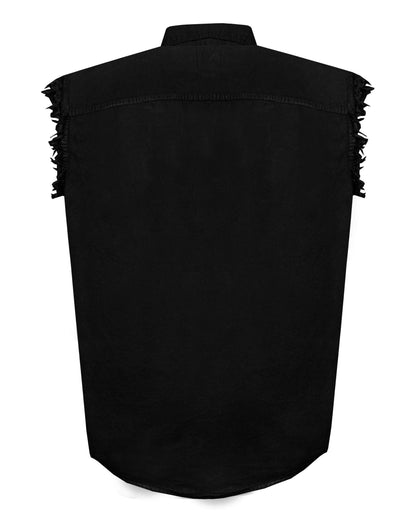 Men's Biker Cutoff Cotton Shirt Solid Black